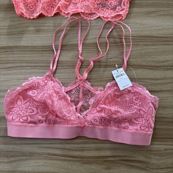 NWOT Aerie American Eagle Bras Set of 3 S Eyelet Lace Bralette Balconette Pink - Picture 2 of 9